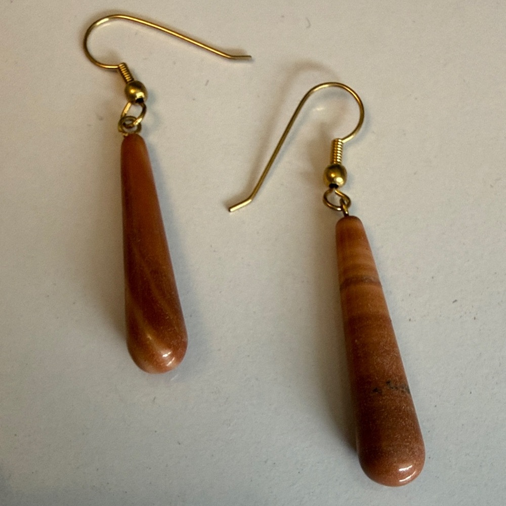 Gold Hook Rhodochrosite Elongated Drop Earrings